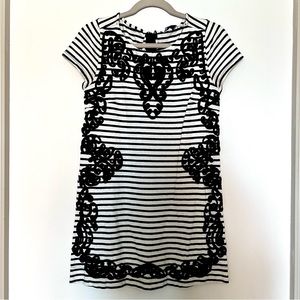 Anthropologie B&W Striped Appliqué Short Sleeve Dress